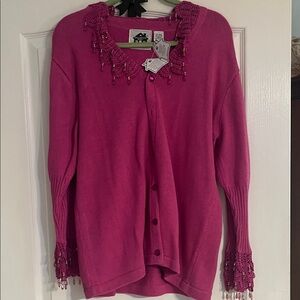 Storybook Knits Fuchsia Cardigan with Lace Trim